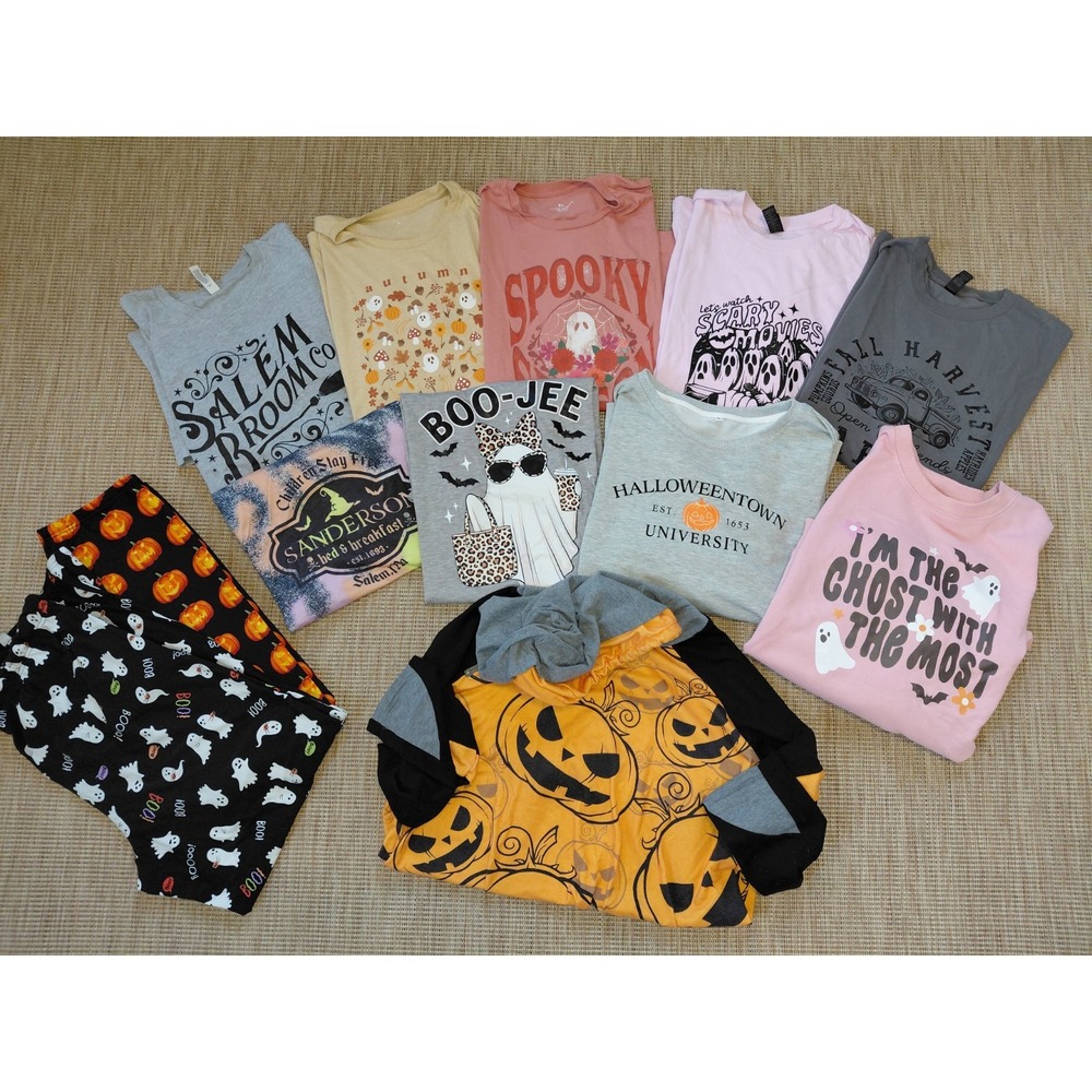 Big Lot Of Fall/Halloween Womens Shirts Sweatshirts Pants XL 10 Shirts 2 Pants